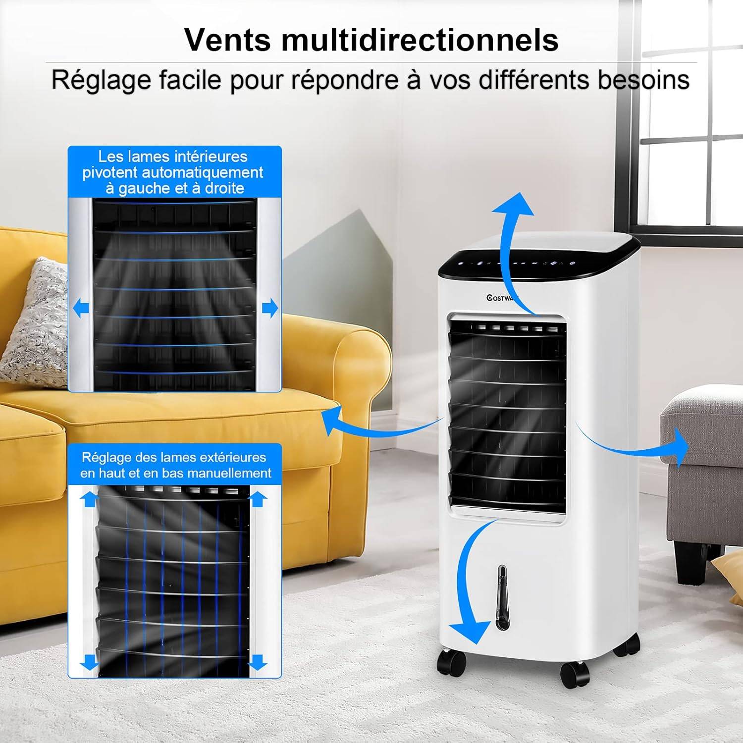 Climatiseur Mobile Silencieux 4-en-1, Réservoir d'Eau de 7L, Rafraîchisseur d'Air avec Télécommandé, Ventilateur à 3Vitesses, Minuterie de 7,5H - Image 4