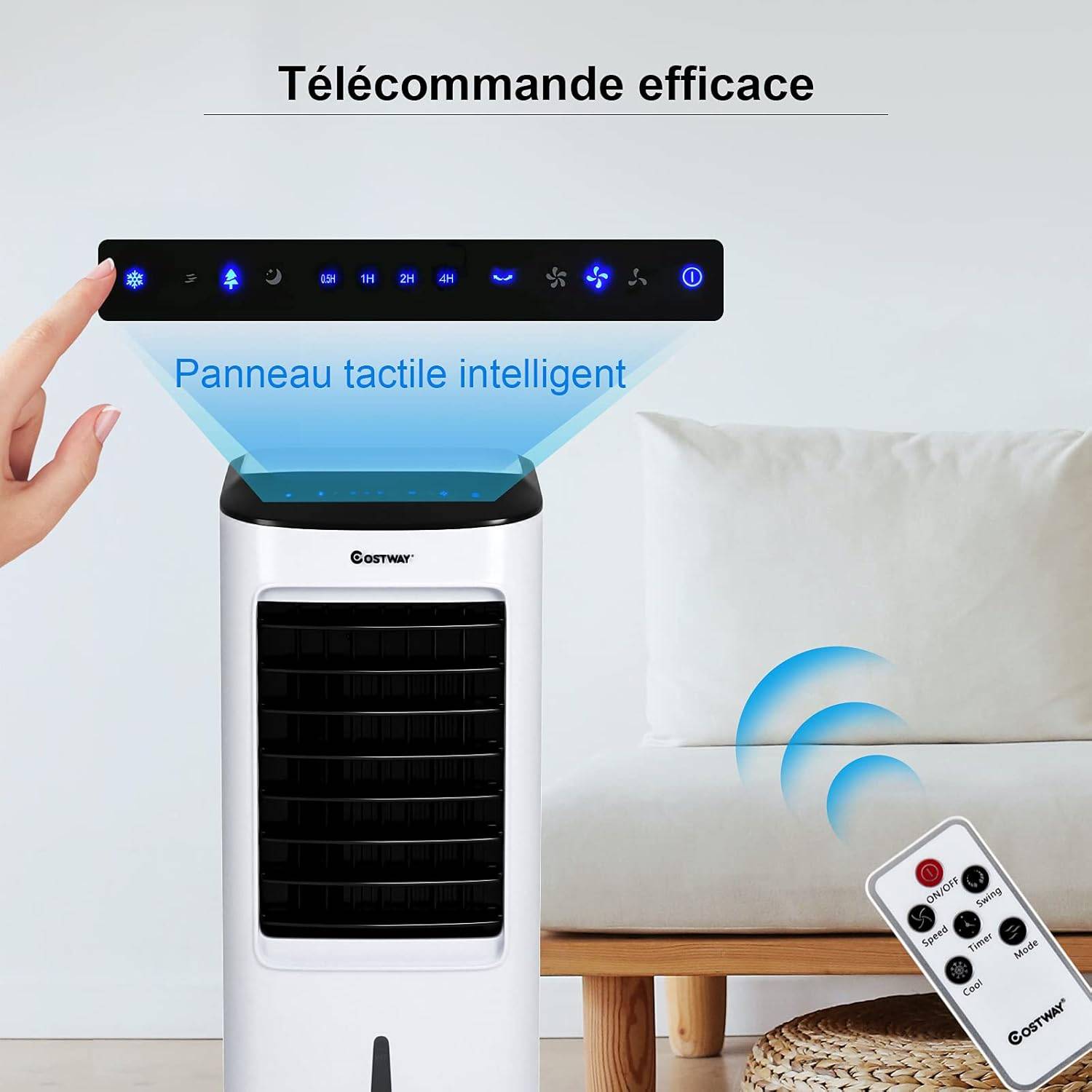 Climatiseur Mobile Silencieux 4-en-1, Réservoir d'Eau de 7L, Rafraîchisseur d'Air avec Télécommandé, Ventilateur à 3Vitesses, Minuterie de 7,5H - Image 5