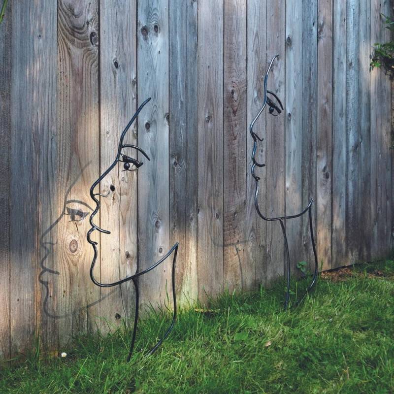 Déco jardin métal visage fil ombre noire - Noir 110 cm - Jardinex - Image 3