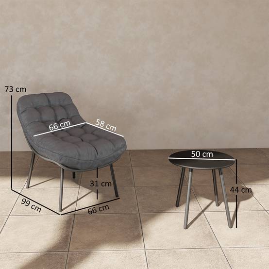 Salon de jardin extérieur en résine ensemble table et chaises d'extérieur pour 2 personne table 2 fauteuil pliables gris - Image 5