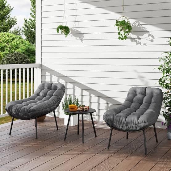 Salon de jardin extérieur en résine ensemble table et chaises d'extérieur pour 2 personne table 2 fauteuil pliables gris - Image 4