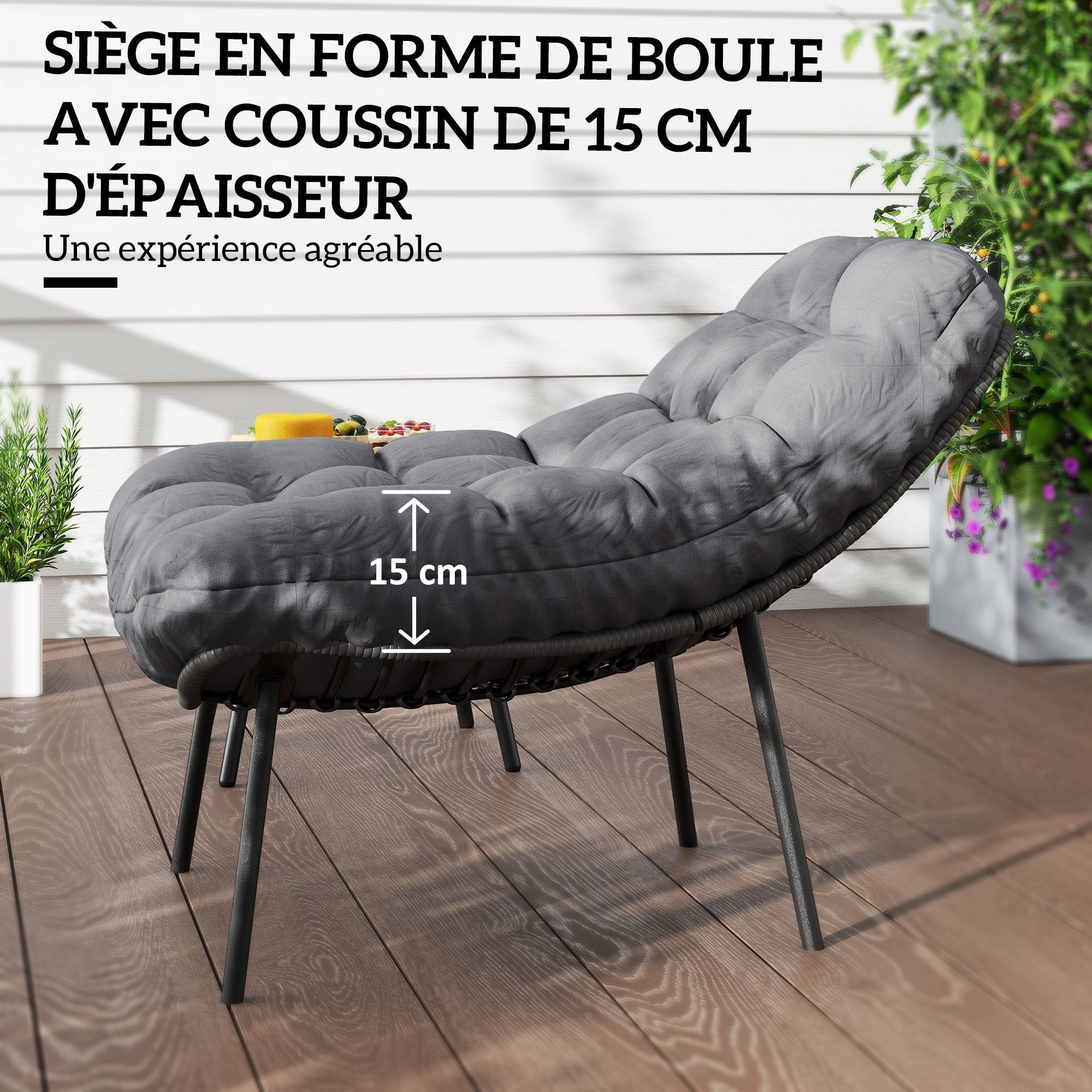 Salon de jardin extérieur en résine ensemble table et chaises d'extérieur pour 2 personne table 2 fauteuil pliables gris - Image 7