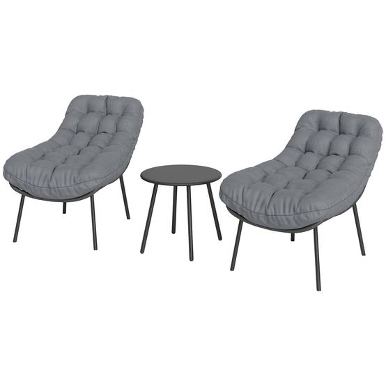 Salon de jardin extérieur en résine ensemble table et chaises d'extérieur pour 2 personne table 2 fauteuil pliables gris - Image 2