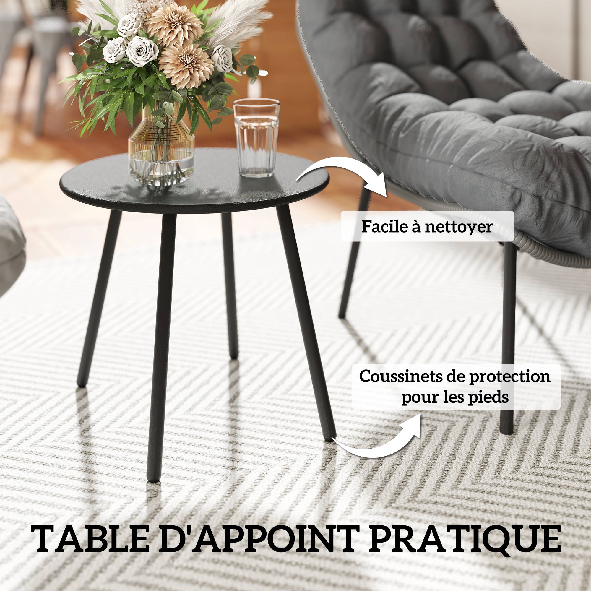 Salon de jardin extérieur en résine ensemble table et chaises d'extérieur pour 2 personne table 2 fauteuil pliables gris - Image 9