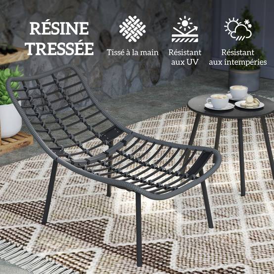Salon de jardin extérieur en résine ensemble table et chaises d'extérieur pour 2 personne table 2 fauteuil pliables gris - Image 8