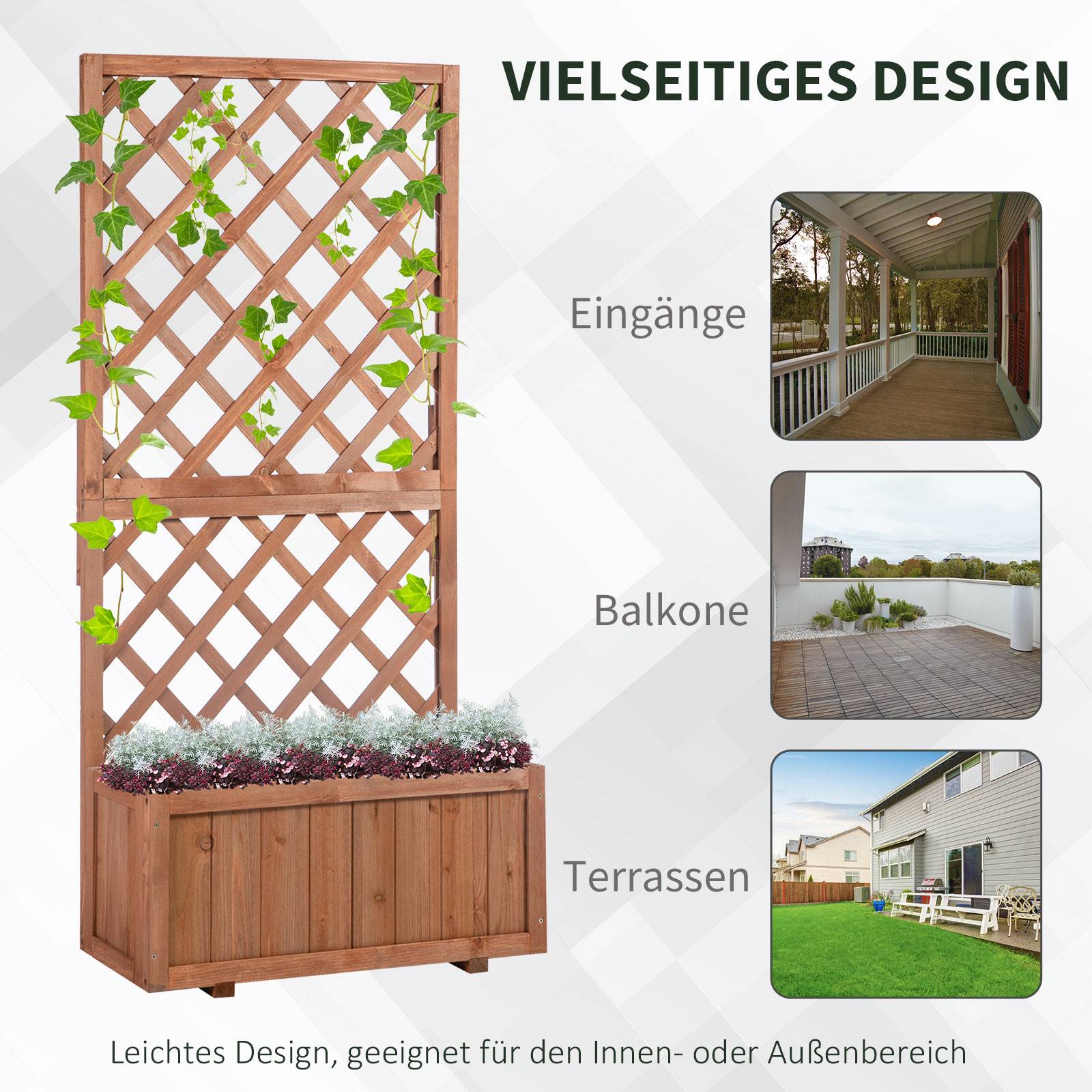 Bac surélevé avec treillis, espalier, jardinière bois, 72,5x31,5x149,5 cm, orange - Image 8
