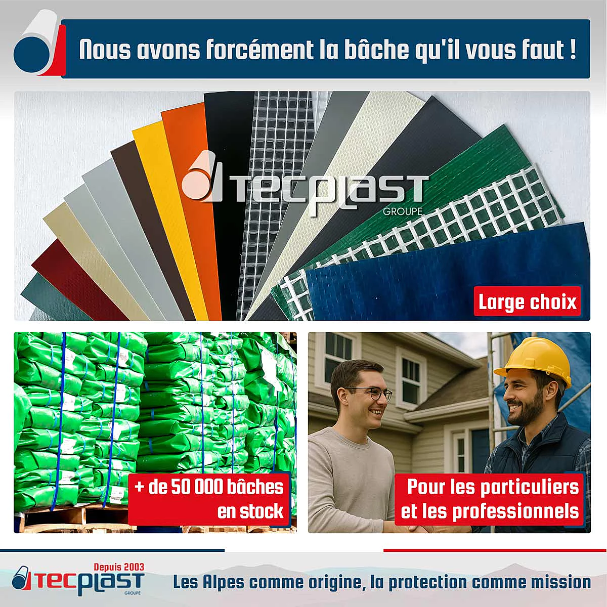 Bâche PVC LP506 anti UV étanche 8x9 m - Gris - TECPLAST - PR1717 - Imagen 2