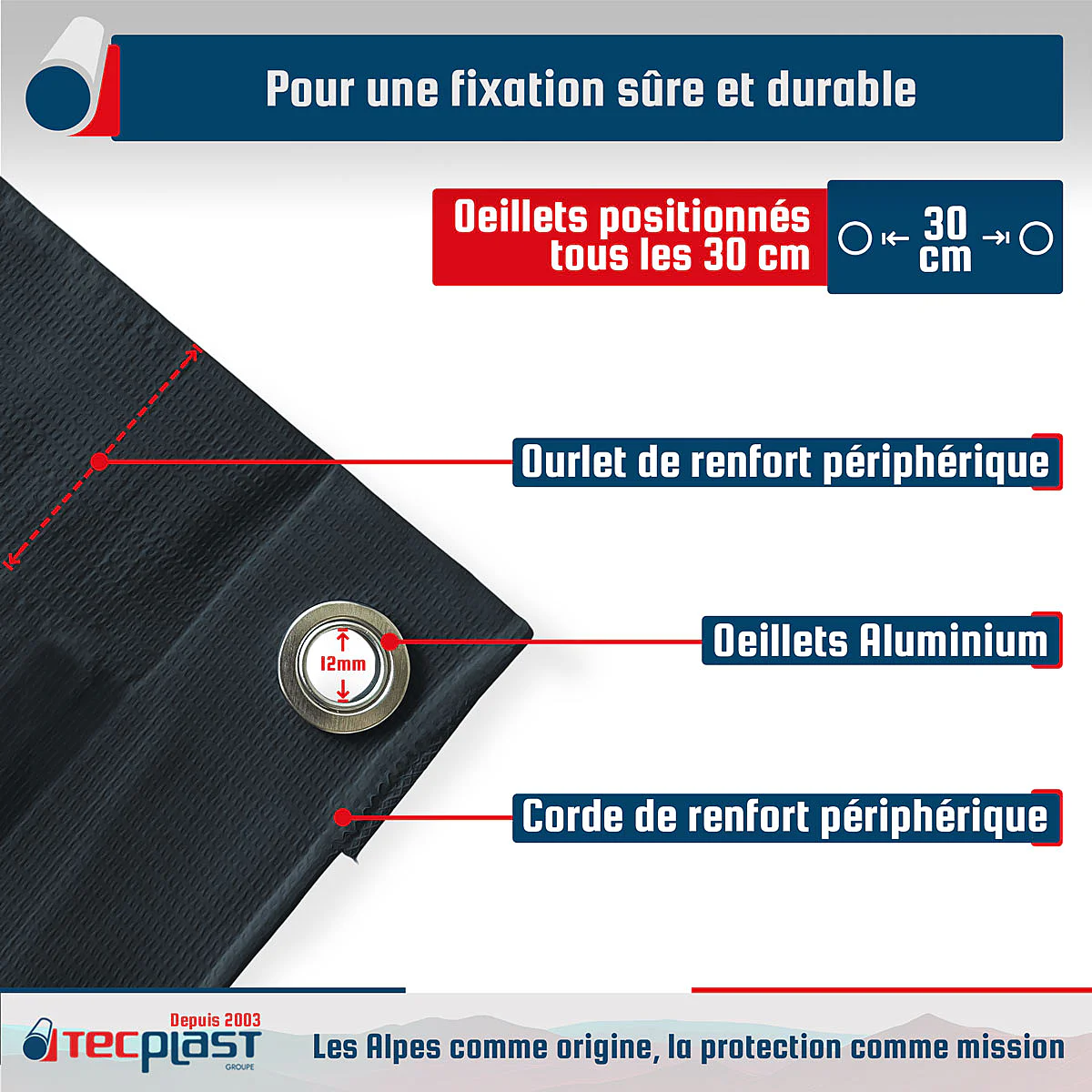 Bâche PVC LP506 anti UV étanche 8x9 m - Gris - TECPLAST - PR1717 - Imagen 4