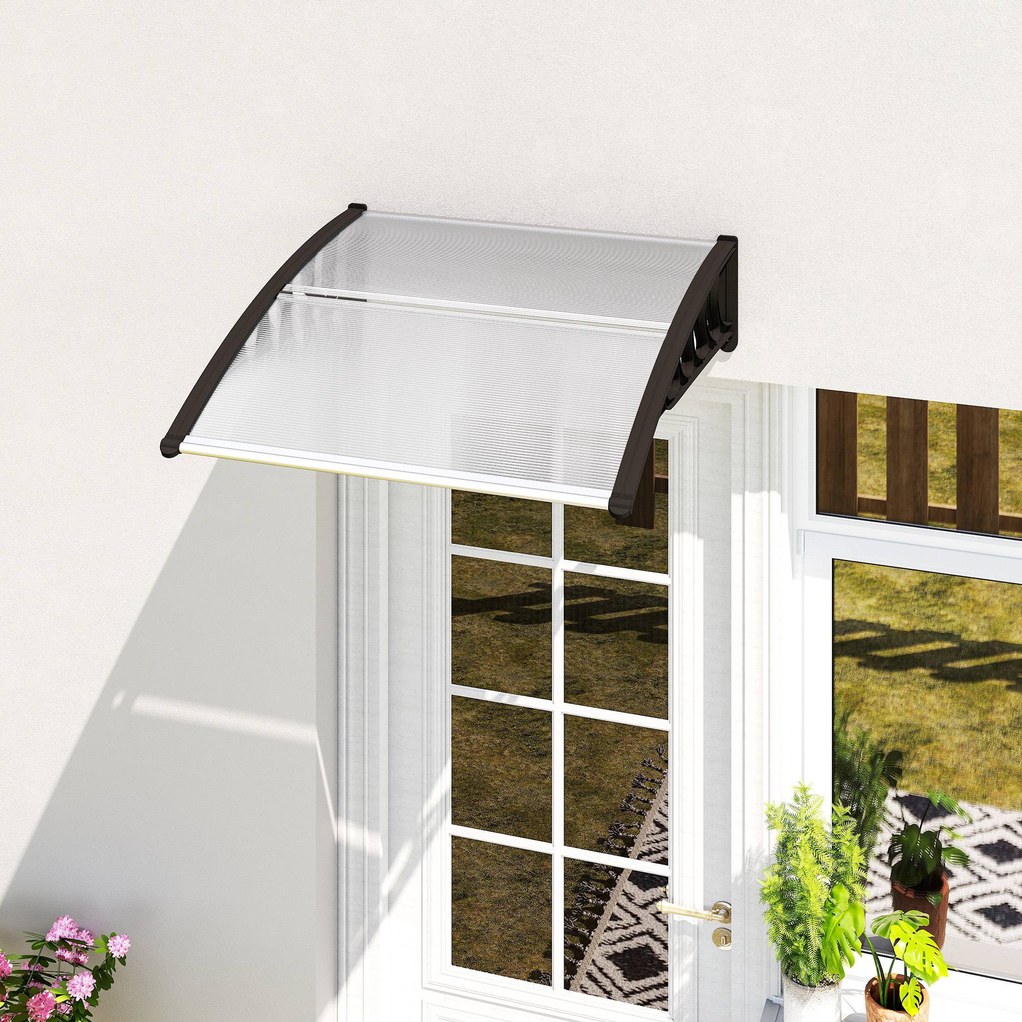Auvent de porte polycarbonate transparent entrée protection pluie 103x96cm noir - ComfortXL Outdoor Living - Image 3