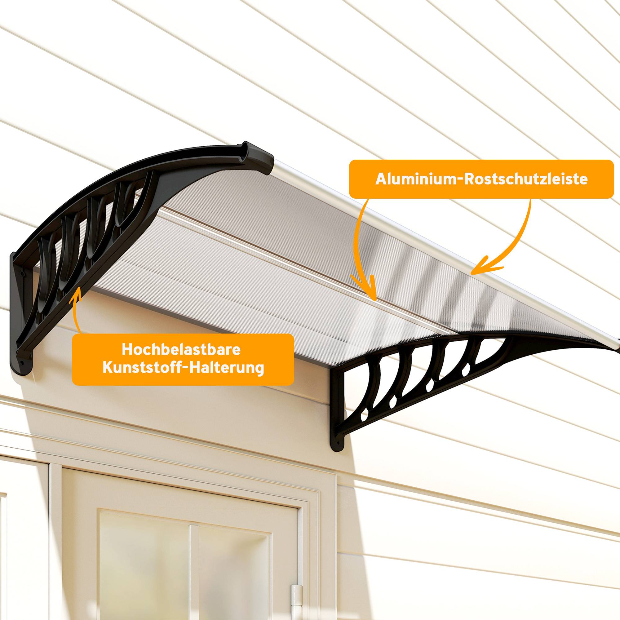 Auvent de porte polycarbonate transparent entrée protection pluie 103x96cm noir - ComfortXL Outdoor Living - Image 10