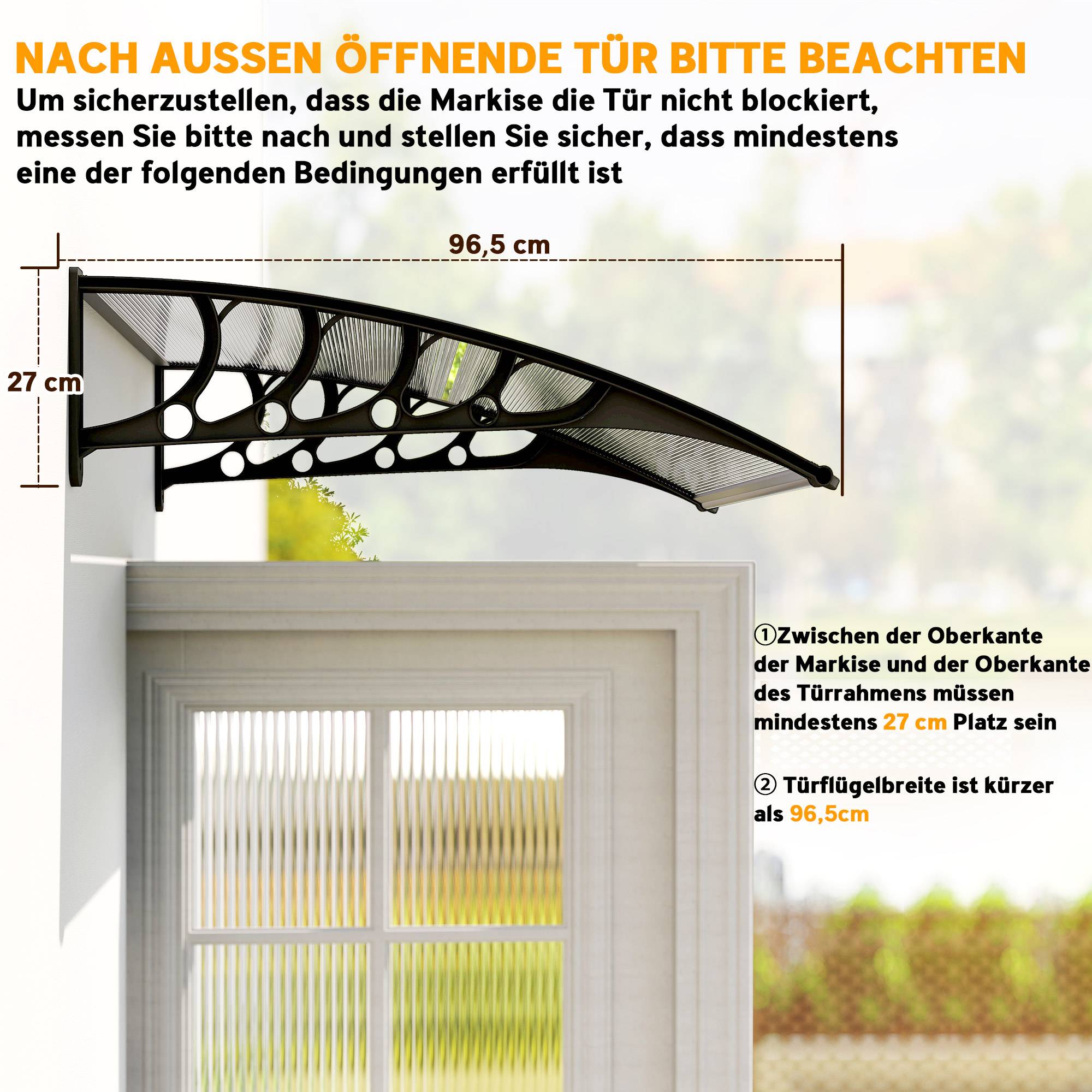 Auvent de porte polycarbonate transparent entrée protection pluie 103x96cm noir - ComfortXL Outdoor Living - Image 9