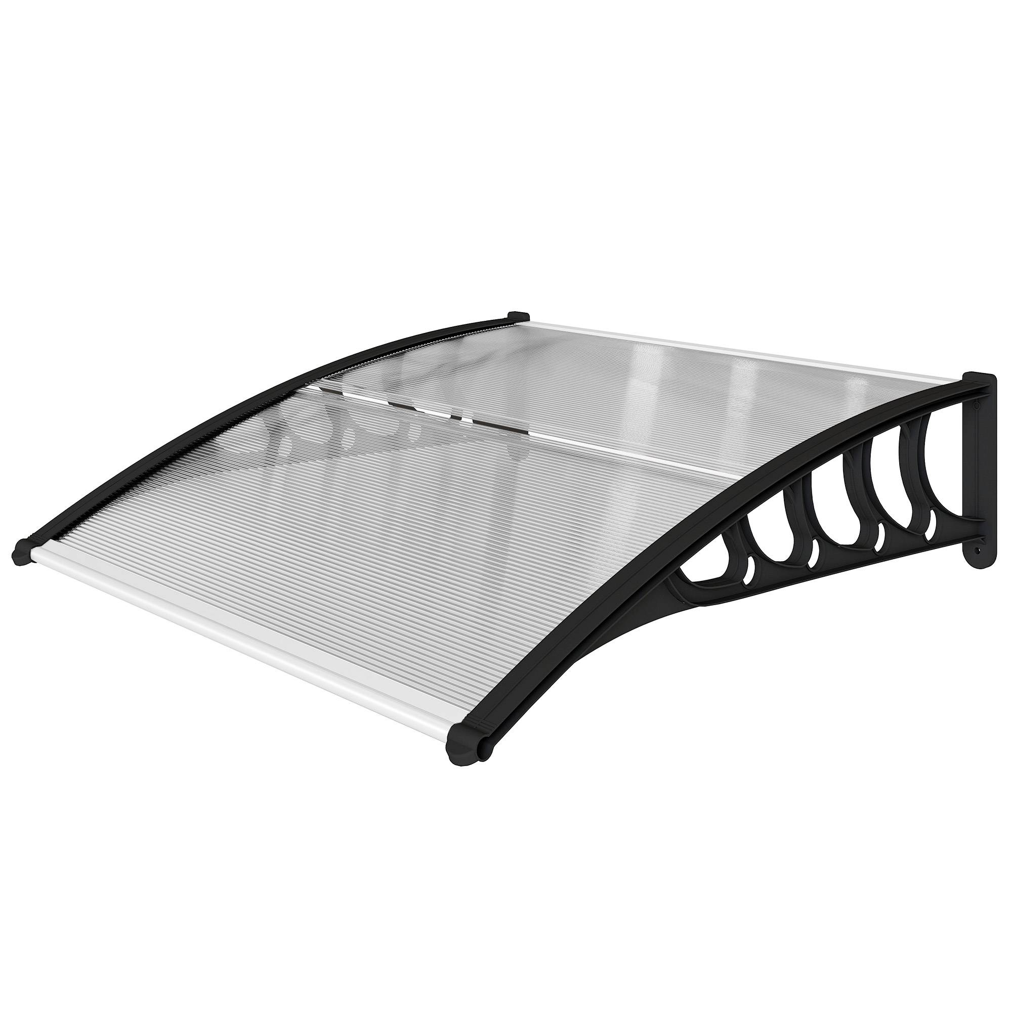 Auvent de porte polycarbonate transparent entrée protection pluie 103x96cm noir - ComfortXL Outdoor Living - Image 2
