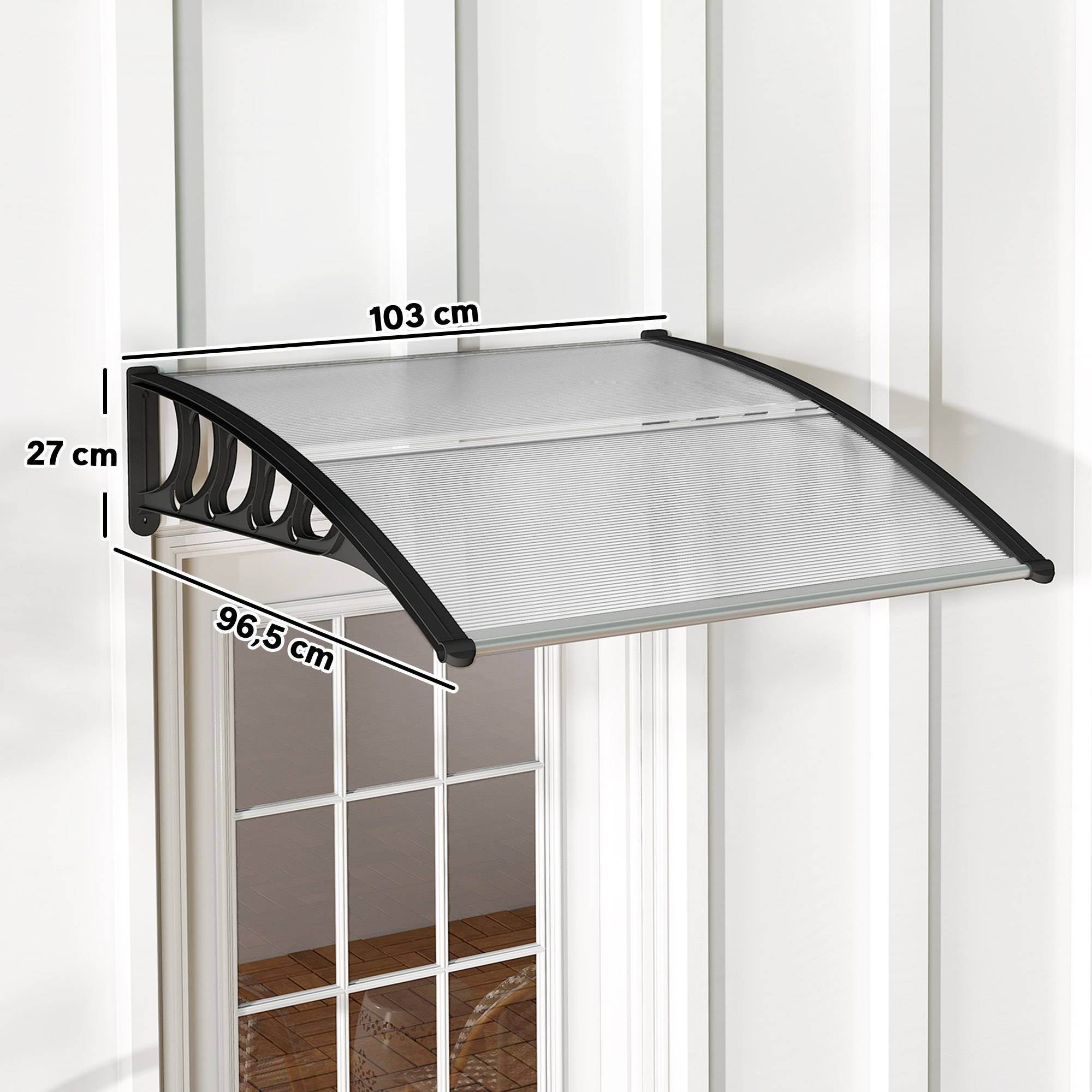 Auvent de porte polycarbonate transparent entrée protection pluie 103x96cm noir - ComfortXL Outdoor Living - Image 5