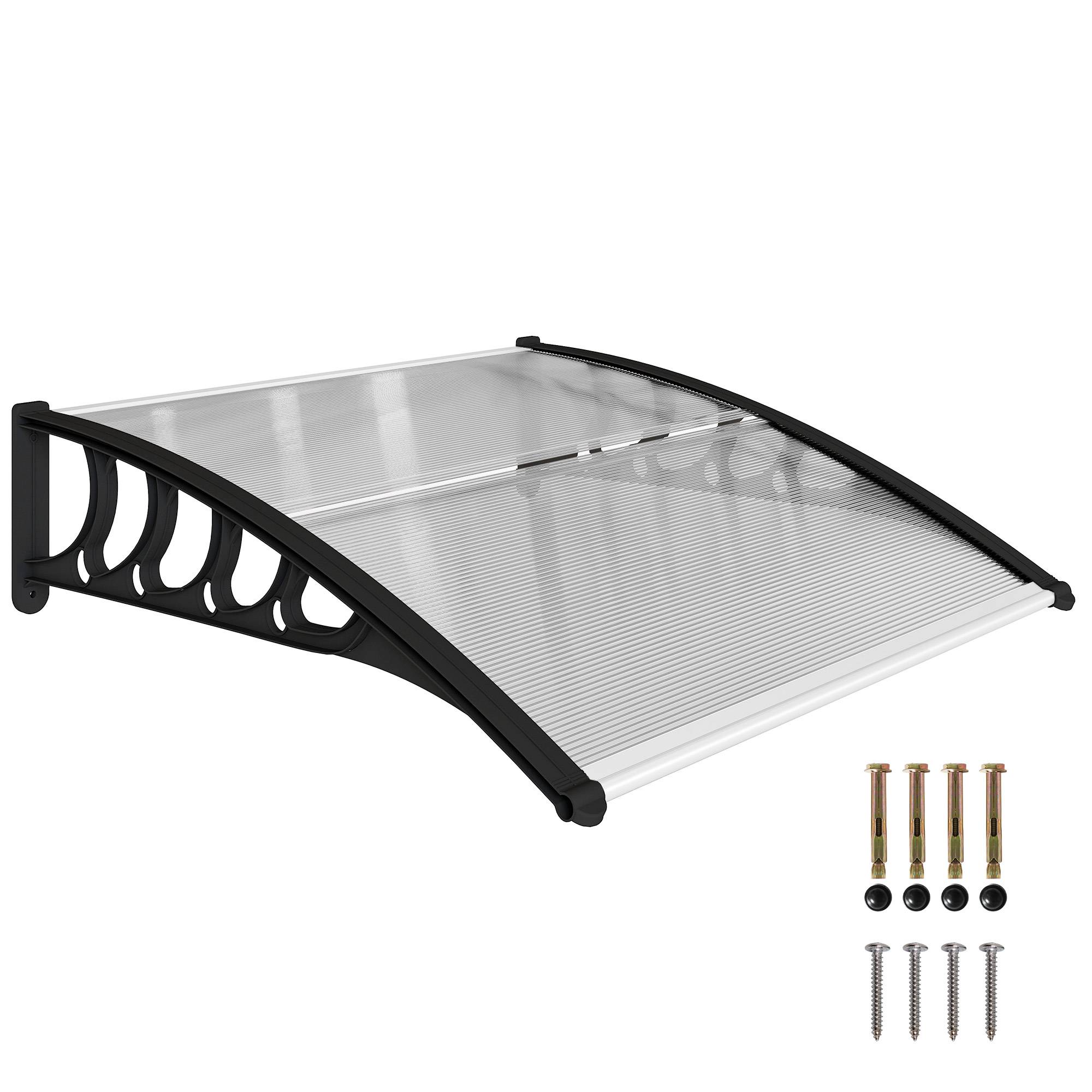 Auvent de porte polycarbonate transparent entrée protection pluie 103x96cm noir - ComfortXL Outdoor Living - Image 1