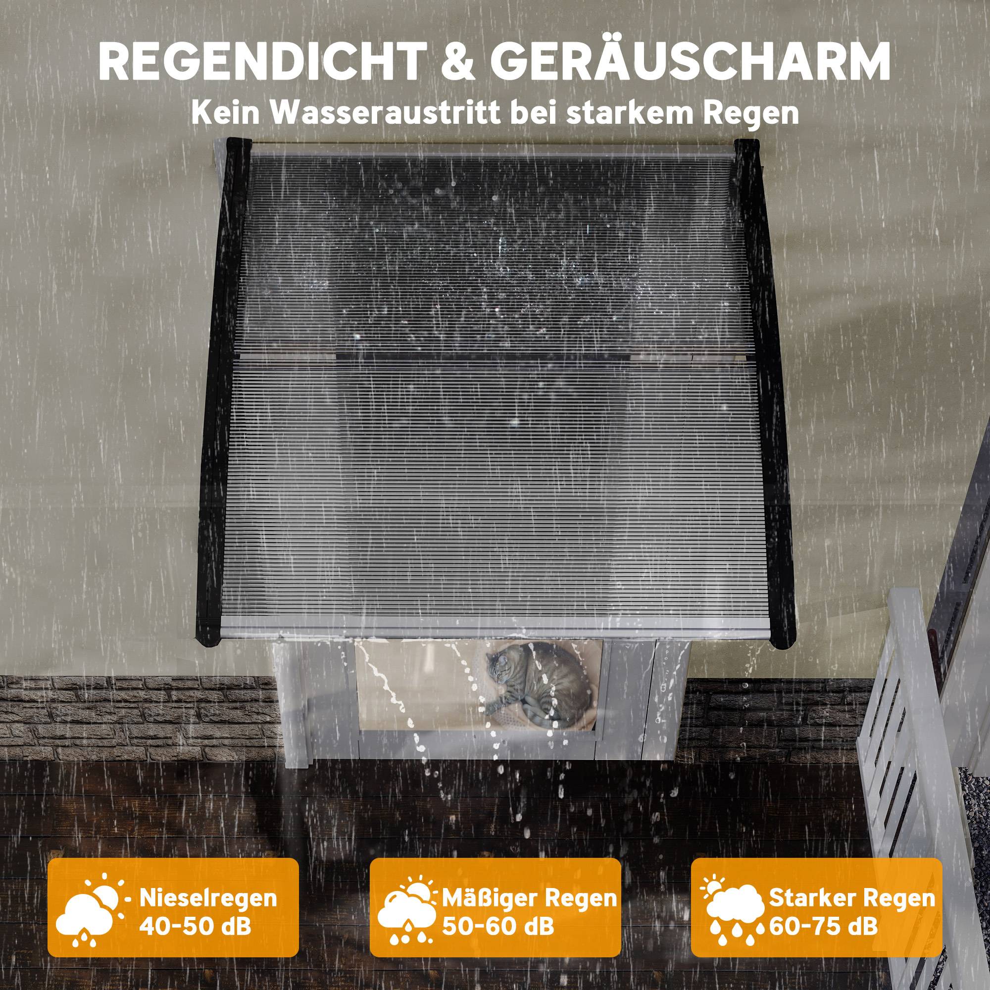 Auvent de porte polycarbonate transparent entrée protection pluie 103x96cm noir - ComfortXL Outdoor Living - Image 7