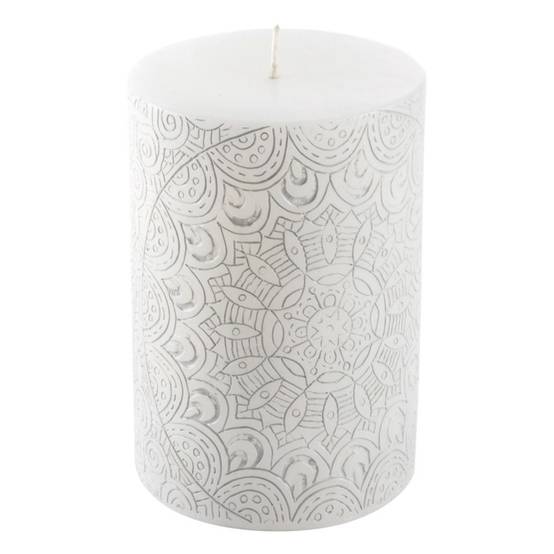 Bougie Pilier Mandala "Graphic Ethnic" 10cm Blanc