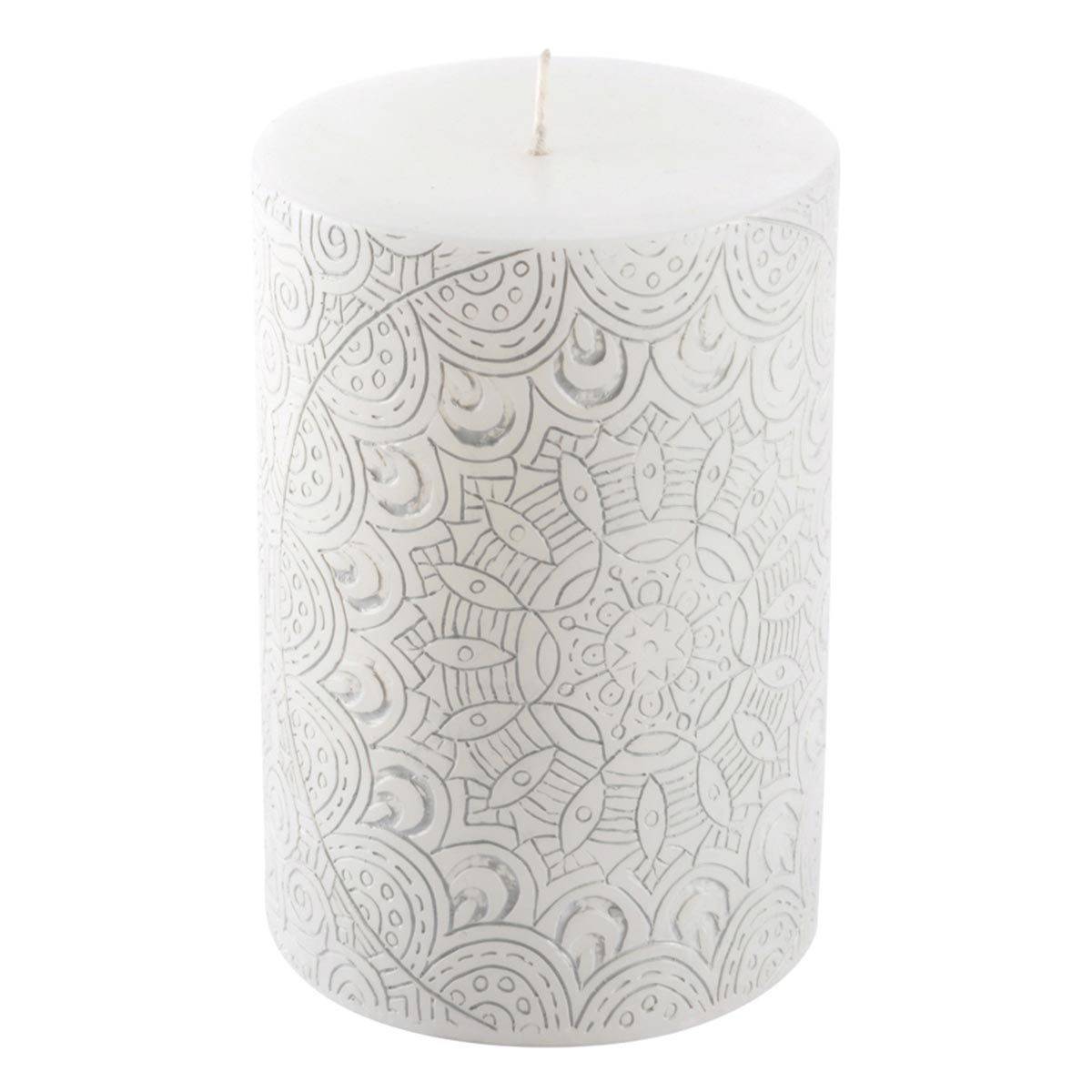 Bougie Pilier Mandala "Graphic Ethnic" 10cm Blanc