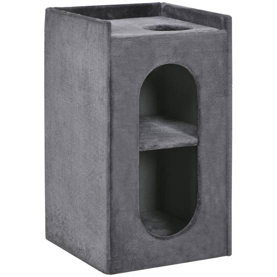 Tonneau griffoir 2 niches bois et sisal espace repos plateau observation gris 81cm - ComfortXL Outdoor Living - Image 2