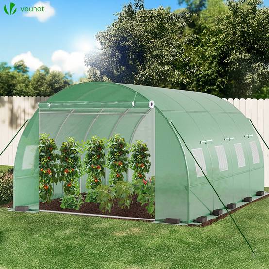 Vounot - Serre de jardin tunnel 12m² en acier galvanisé - 4L x 3l x 2H m - fenêtre anti-moustiquaire, porte enroulable, barre anti-tempête - Image 2