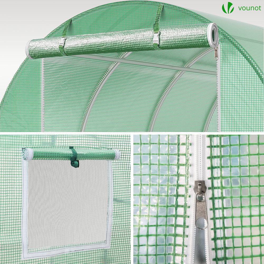 Vounot - Serre de jardin tunnel 12m² en acier galvanisé - 4L x 3l x 2H m - fenêtre anti-moustiquaire, porte enroulable, barre anti-tempête - Image 6