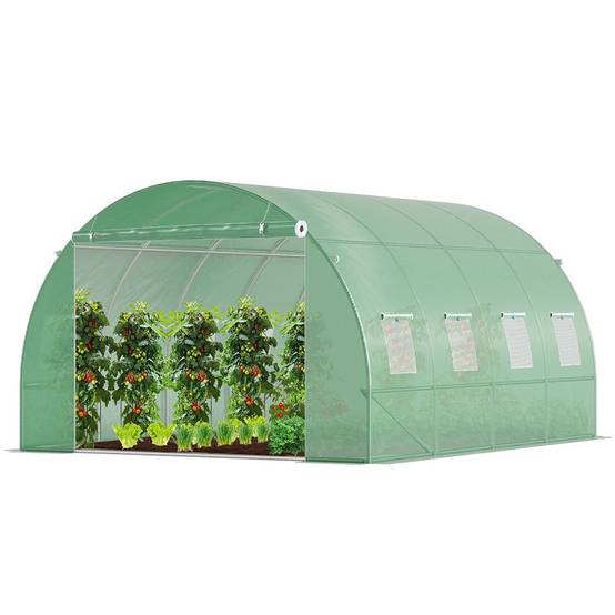 Vounot - Serre de jardin tunnel 12m² en acier galvanisé - 4L x 3l x 2H m - fenêtre anti-moustiquaire, porte enroulable, barre anti-tempête - Image 1