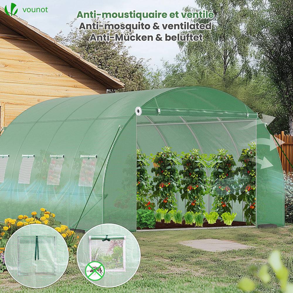 Vounot - Serre de jardin tunnel 12m² en acier galvanisé - 4L x 3l x 2H m - fenêtre anti-moustiquaire, porte enroulable, barre anti-tempête - Image 4