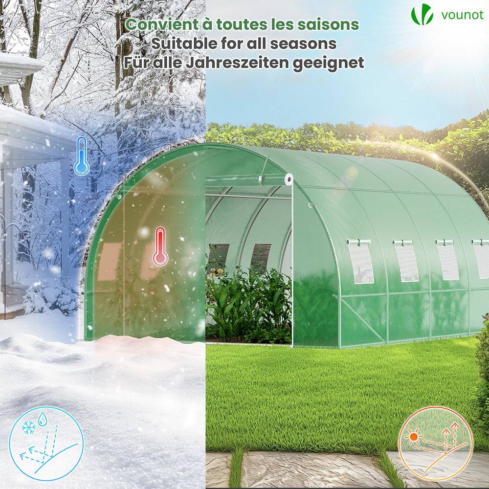 Vounot - Serre de jardin tunnel 12m² en acier galvanisé - 4L x 3l x 2H m - fenêtre anti-moustiquaire, porte enroulable, barre anti-tempête - Image 3
