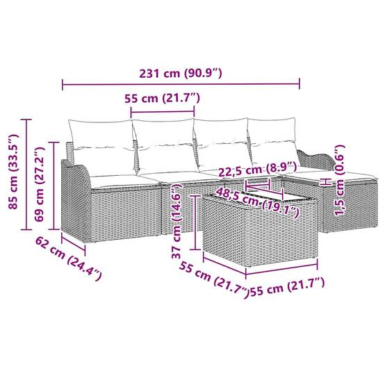 Salon de jardin bas 5 places en résine tressée modulable avec pouf et table Gris clair – ComfortXL Outdoor Living - Image 9