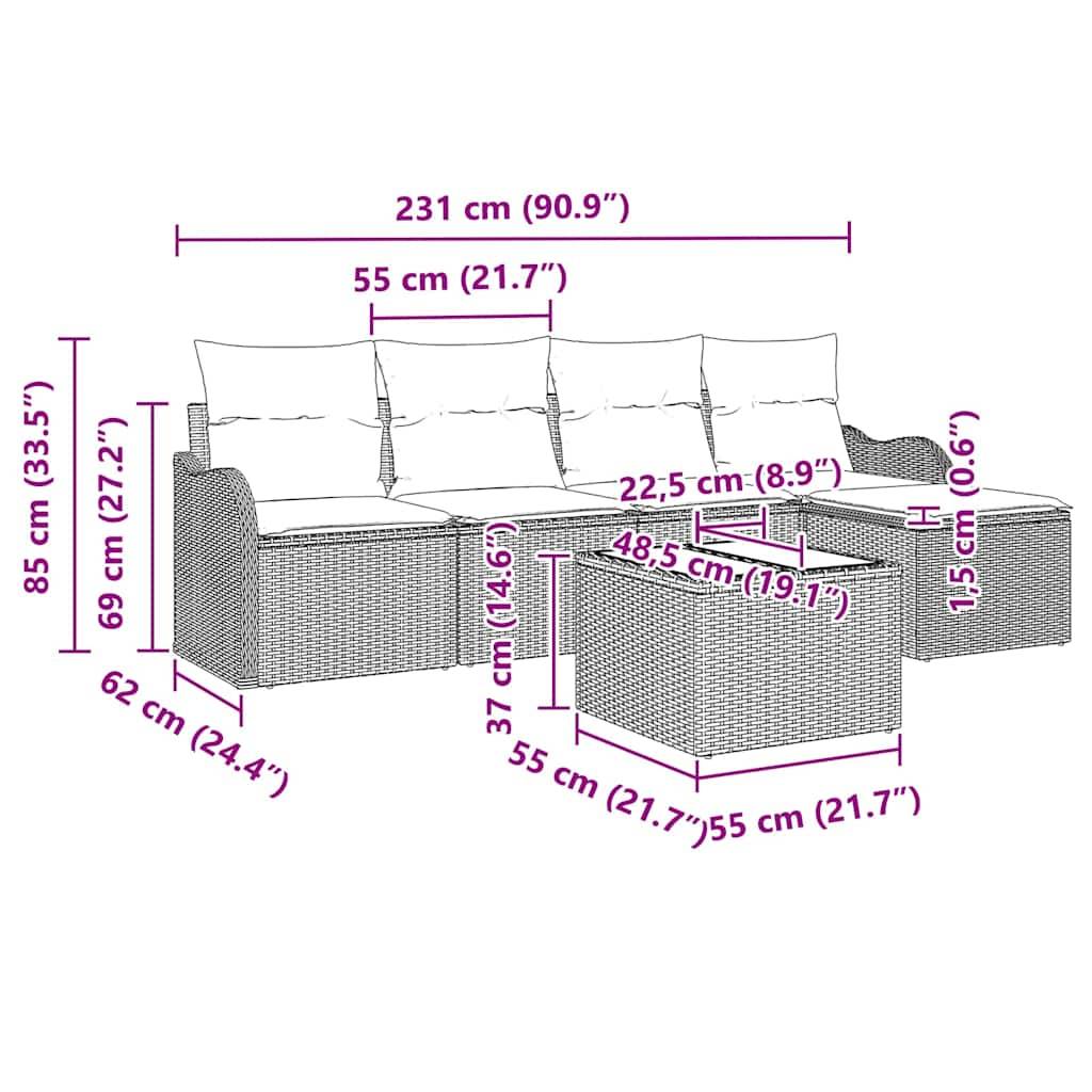 Salon de jardin bas 5 places en résine tressée modulable avec pouf et table Gris clair – ComfortXL Outdoor Living - Image 9