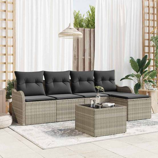 Salon de jardin bas 5 places en résine tressée modulable avec pouf et table Gris clair – ComfortXL Outdoor Living - Image 1