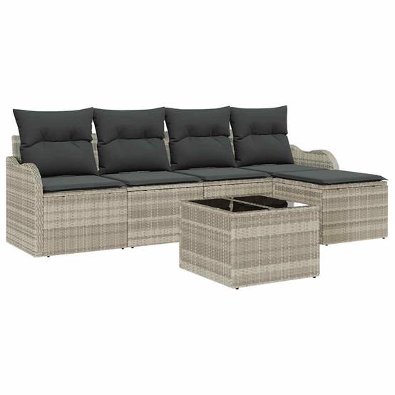 Salon de jardin bas 5 places en résine tressée modulable avec pouf et table Gris clair – ComfortXL Outdoor Living - Image 2
