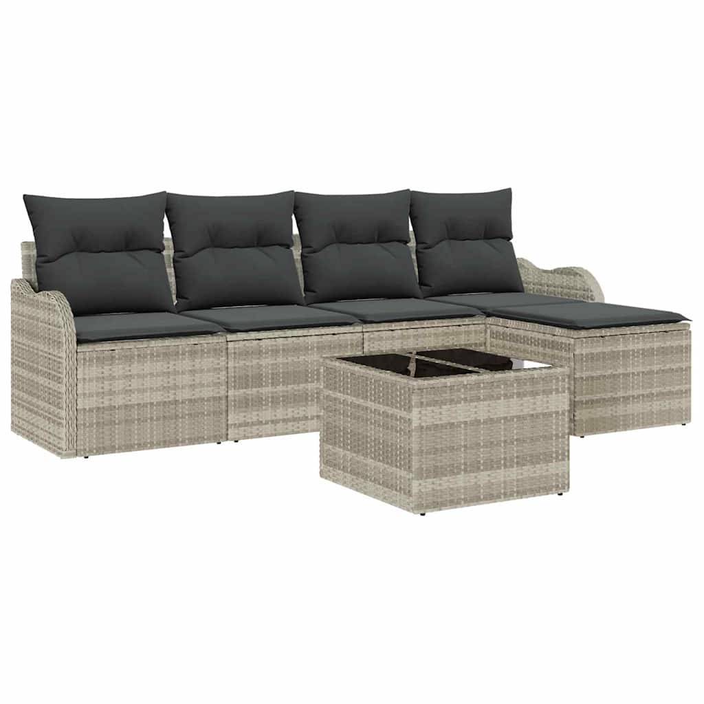 Salon de jardin bas 5 places en résine tressée modulable avec pouf et table Gris clair – ComfortXL Outdoor Living - Image 2