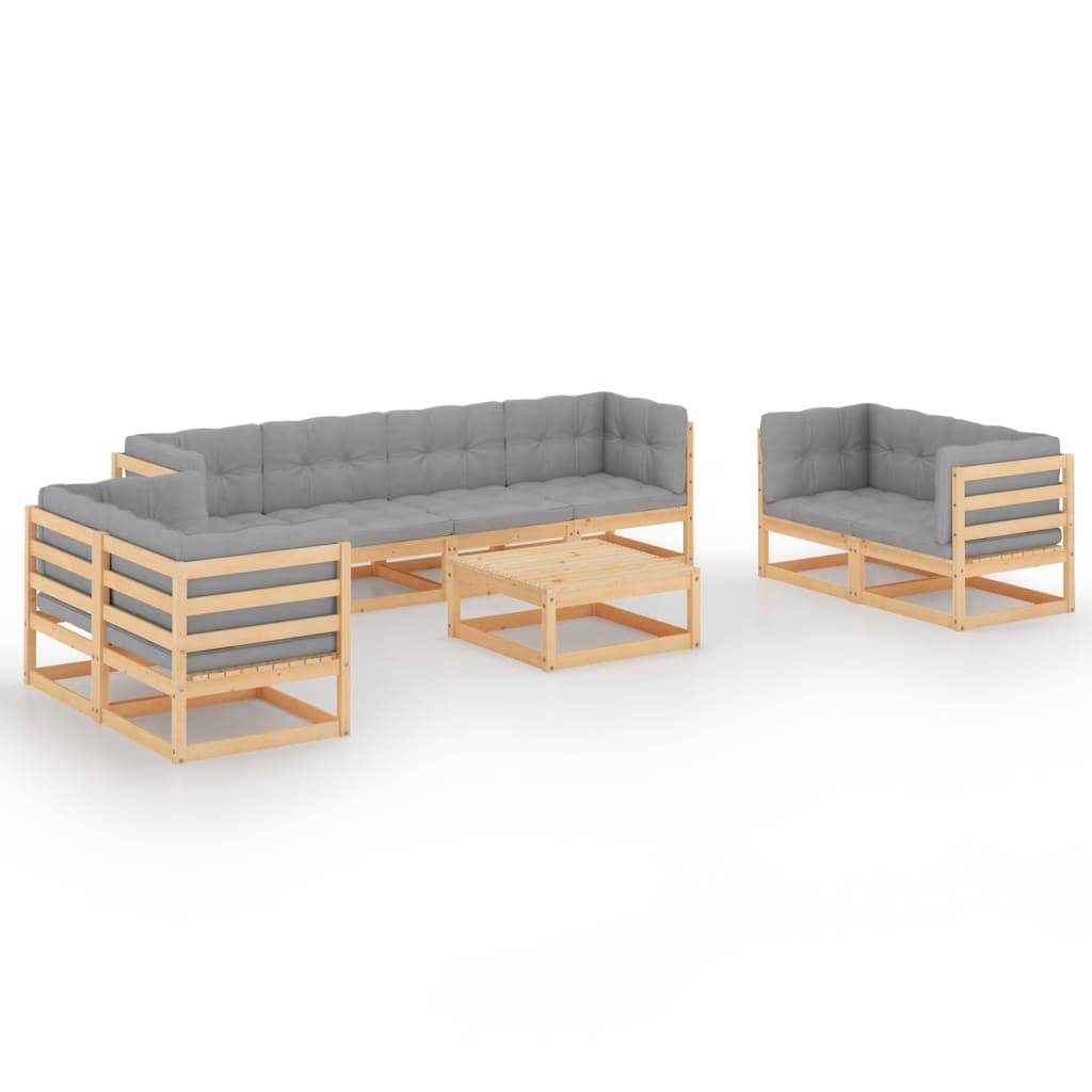 Helloshop26 - Salon de jardin meuble d'extérieur ensemble de mobilier 9 pièces avec coussins bois de pin massif - Imagen 1