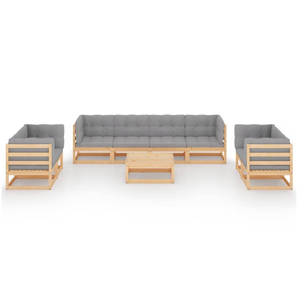 Helloshop26 - Salon de jardin meuble d'extérieur ensemble de mobilier 9 pièces avec coussins bois de pin massif - Imagen 2