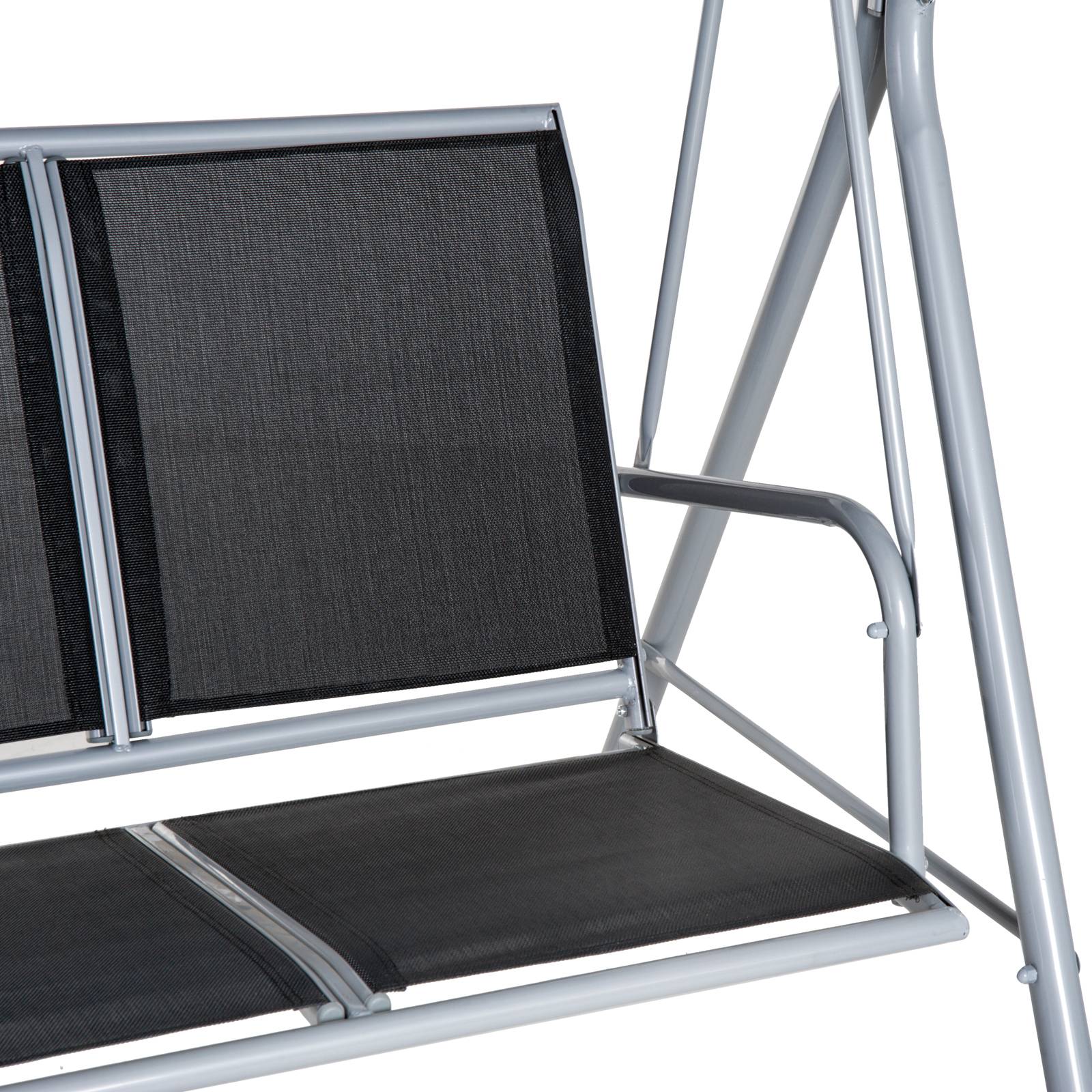 Outsunny - Balancelle de jardin 3 places grand confort toit imperméabilisé inclinaison réglable assise et dossier ergonomique acier textilène noir - Outsunny - Imagen 6