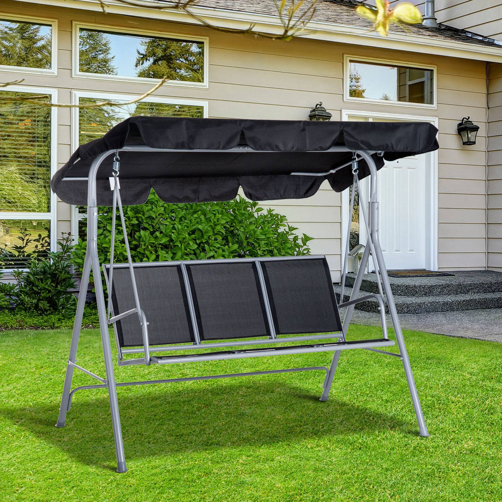 Outsunny - Balancelle de jardin 3 places grand confort toit imperméabilisé inclinaison réglable assise et dossier ergonomique acier textilène noir - Outsunny - Imagen 2