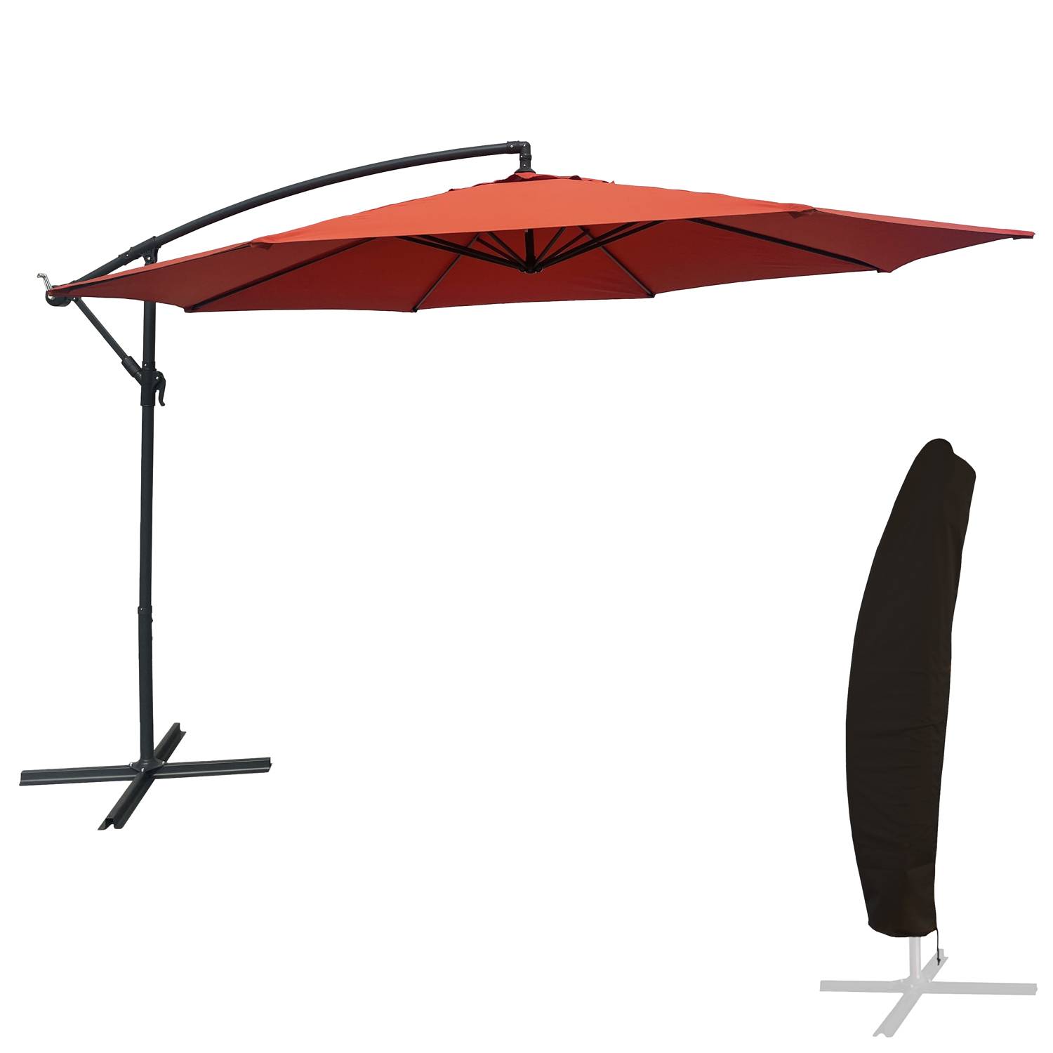 Parasol déporté OAHU rond 3,50m de diamètre terracotta + housse - HAPPY GARDEN - Imagen 1