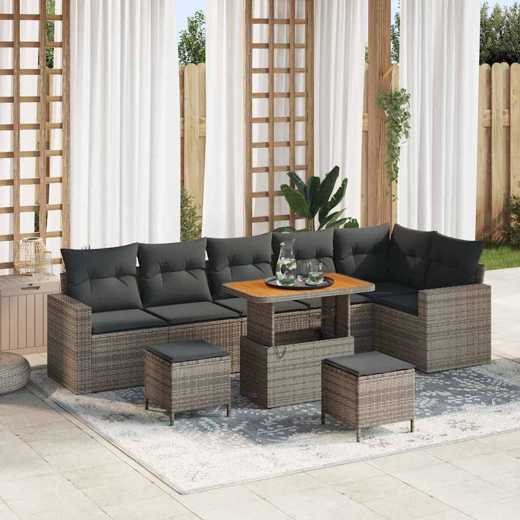 Salon de jardin 8 places Poly rotin et Bois d'acacia Modulable pour Jardin Gris – ComfortXL Outdoor Living - Image 1