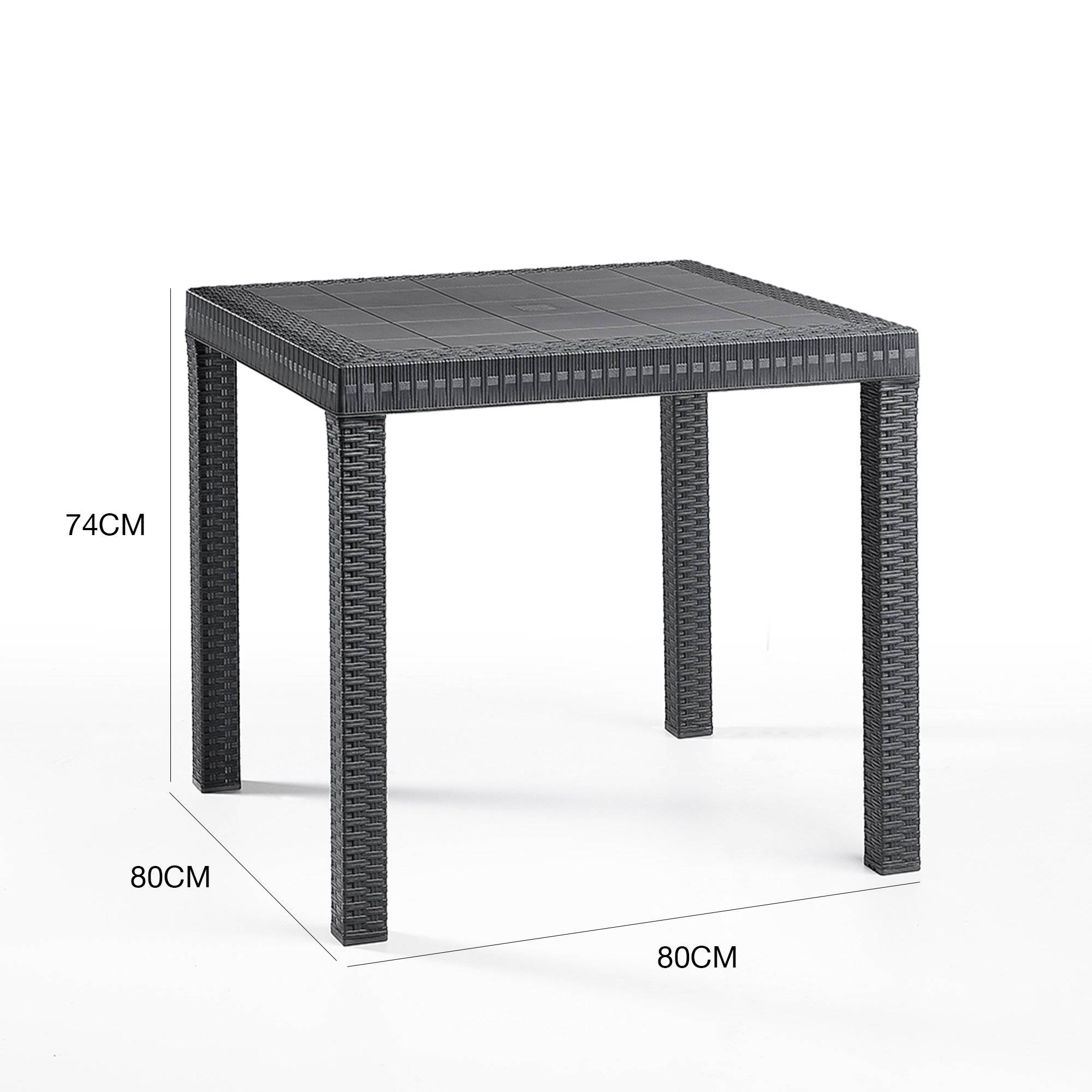 Dmora - Table d'extérieur Marte, Etagère carrée fixe, Table de jardin polyvalente effet rotin, 100% Made in Italy, 80x80h74 cm, Anthracite - Dmora - Imagen 3