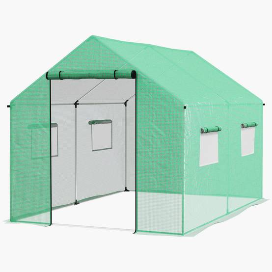 Serre de jardin tunnel 2 x 3m, 6m² avec porte enroulable, 4 fenêtres, - Acier galvanisé PE Haute densité Vert - Image 2