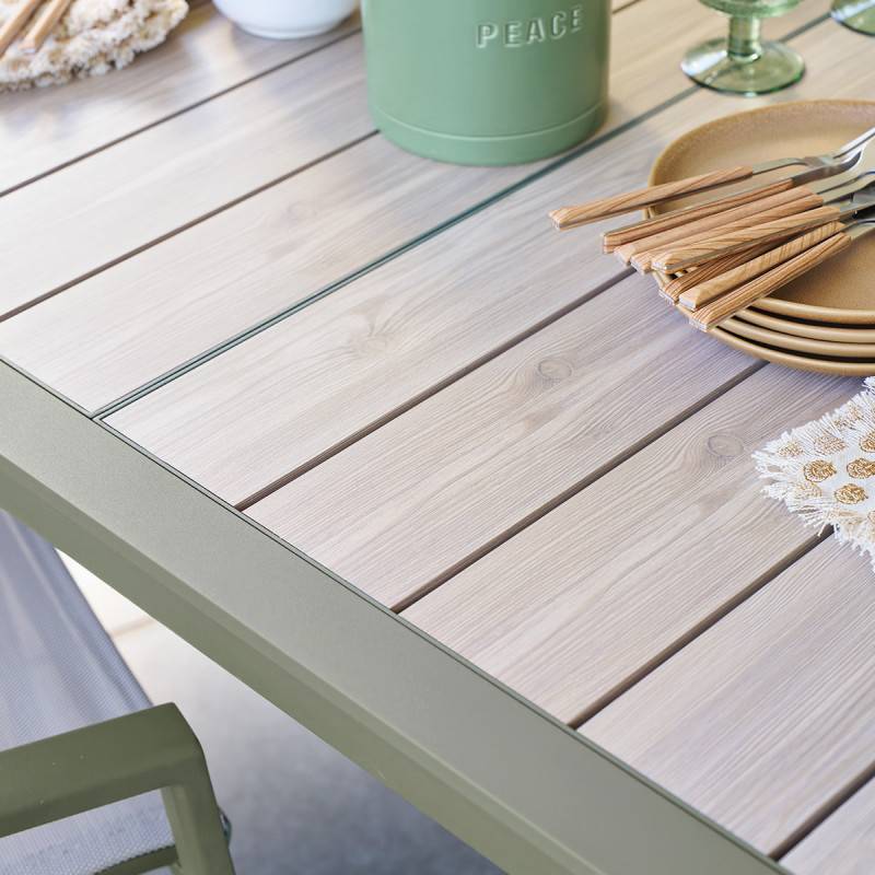 Hesperide - Table de jardin extensible coulissante "Évasion" effet bois lin & vert laurier 10 places lates en aluminium - Hespéride - Image 9