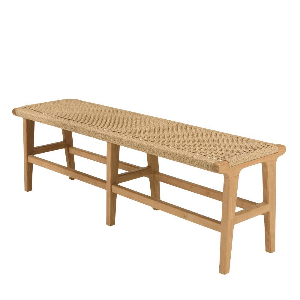 Macabane - VALERIA - Banc de jardin 3 places bois de teck assise rotin beige - Imagen 7