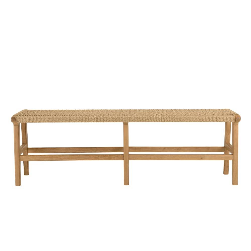 Macabane - VALERIA - Banc de jardin 3 places bois de teck assise rotin beige - Imagen 4
