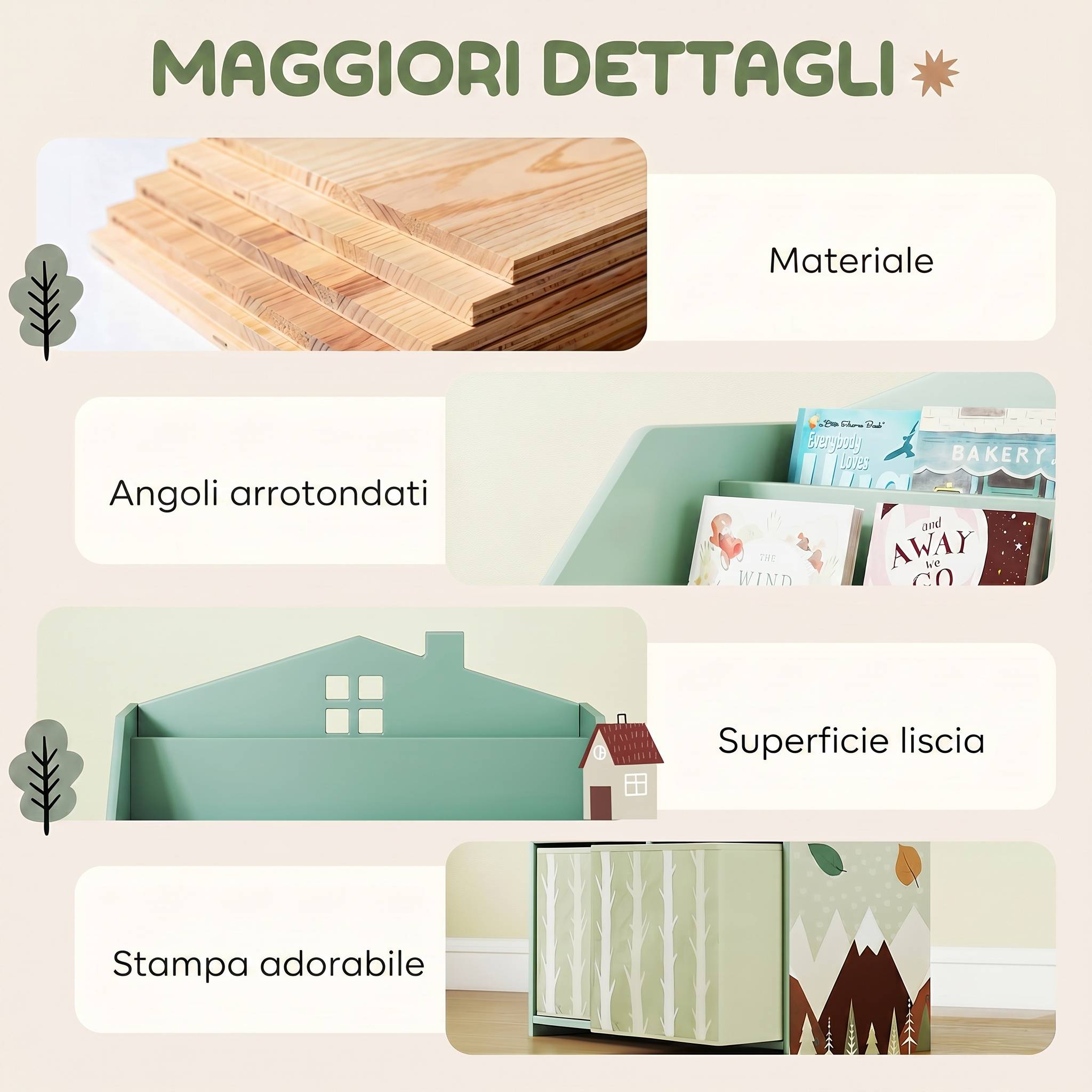Étagère à jouets pour enfants avec tiroirs en tissu, étagères ouvertes, motif ours en peluche, rangement de jouets vert - Image 9