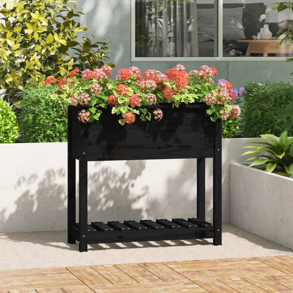 ComfortXL - Carré potager sur pieds bois avec étagère pour jardin terrasse Noir 82,5cm – ComfortXL Outdoor Living - Image 1