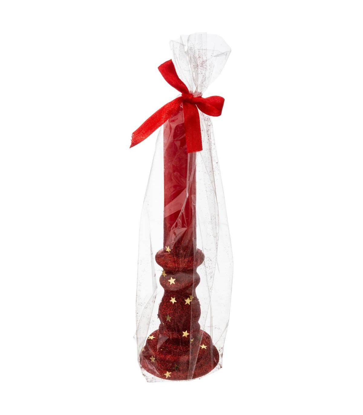 Bougie Chandelier Rouge pailleté H 20 cm 98G - Image 2