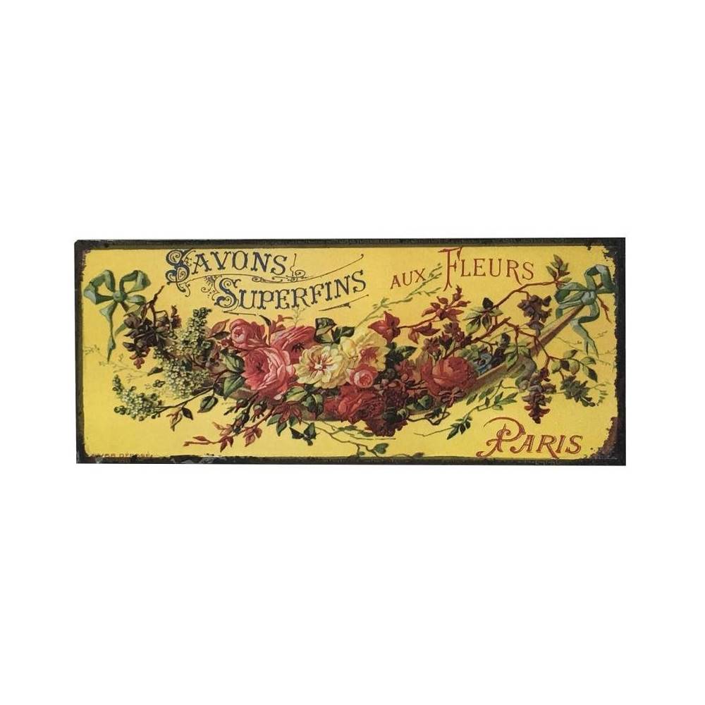 Plaque murale décorative vintage salle de bain fer jaune 40x15cm Chemin de campagne