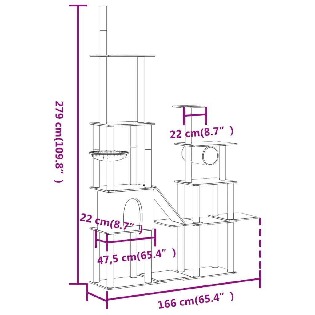 Vidaxl - Arbre à chat avec griffoirs en sisal Gris clair 279 cm vidaXL 171616 - Imagen 3