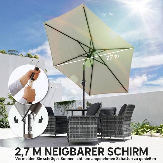 Parasol inclinable métal jardin terrasse protection UV50+ 270cm blanc crème - ComfortXL Outdoor Living - Image 4