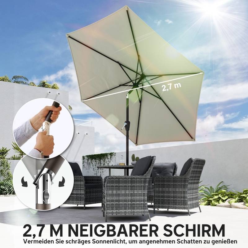 Parasol inclinable métal jardin terrasse protection UV50+ 270cm blanc crème - ComfortXL Outdoor Living - Image 4